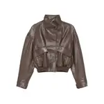 [Low Classic] Low Classic Faux-leather Bomber Jacket S BROWN