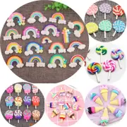 10 Mixed Color Polymer Clay Cabochons Various Lollipop Icecream Rainbow Flatback