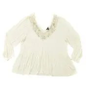 NEW Torrid Plus Size 4 Beige V Neck Blouse Rayon Blend Long Sleeve Top