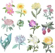 Veemoon 12Pcs Flower Embroidered Patches for DIY Garment Accessories Versatile Sewing Patches for Clothing Bags Hats for Repairs and Decorations