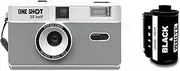 1 Shot Point and Shoot 35mm Film Camera, Reusable Retro Half Frame Camera, Built in Flash, Included One Roll ASA/ISO 400 Black & White Film 18 Exp.(36 Shots) Battery Not Included (Grey Color)