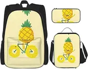 [StOlmx] 3 Pcs Set Travel Hiking Lightweight Adjustablebackpack, Insulated Lunch Bag, and Pencil Case Pouch,Pine Cone Border Print, Pineapple Bike, One Size