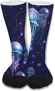 [BeLOL] Funny Lama Colorful Alpaca Dress Socks Women's Cushioned Crew Socks Casual Breathable Socks Pack 40cm, Glowing Jellyfishes, One Size