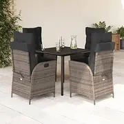5 Piece Garden Dining Set with Cushions Grey Poly Rattan,Outdoor Furniture Sets-3213226