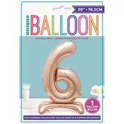 Number 6 Foil Standing Balloon - Rose Gold