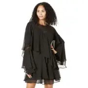 Ted Baker Ruffle Mini Black Dress Women Pegasi Waterfall TB Size 2 US 4-6 NWT