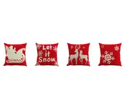 JunChang P95 4PCS 45x45cm Christmas Red Elk Pattern Hugging Pillowcase Holiday Home Decoration Pillow Case Sofa Cushion Cover