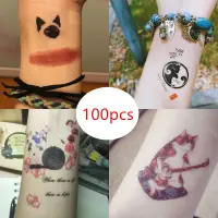 在飛比找蝦皮購物優惠-100張隨機圖案紋身貼防水小清新鎖骨手指貼貓咪可愛紋身假紋身