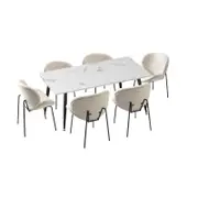 Oikiture 7PCS Dining Set 120cm Rectangle Dining Table with Dining Chairs Sherpa White