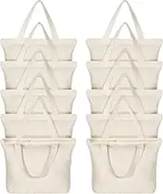 Epakh 10 Pack Tote Bag with Zipper - Reusable Large Blank Cotton Canvas Grocery Shopping Tote Bulk for Women Men DIY Crafting