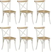 vidaXL 6-Piece Set White Dining Chairs- Solid Mango Wood Constructions with Steel Frame- Classic Retro-Style with Open Cross Back Design
