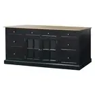 Hamptons 8 Drawers 2 Glass Door Large Glass Sideboard Buffet Cabinet in Black