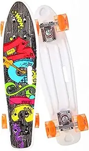 Retro Skateboard Mini Cruiser Plastic Board Portable Fish Board Junior Student Flash Travel Brush Street Four-Wheel Drift Skateboard