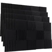 48 - Pack BLACK Acoustic Foam Panel Wedge Studio Soundproofing Wall Tiles 12"...