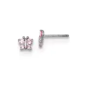 Real 14kt White Gold Madi K Polished Pink CZ Butterfly Post Earrings