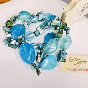 3 Vintage Bracelet Blue Shades Shell Glass Lucite Beads Stretch Erica Lyons 4704