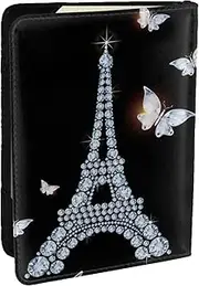 [EdWal] Eiffel Tower Print Passport Cover with Credit Card Holder Leather Passport Case, for Women Men Family ID Travel, Black, One Size