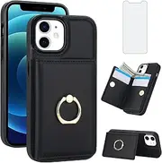Asuwish Phone Case for iPhone 11 6.1 Cover with Tempered Glass Screen Protector and RFID Credit Card Holder Slot Kickstand Ring Cell Flip iphone11case iPhone11 i Phone11 11s XI 11R Women Men Black