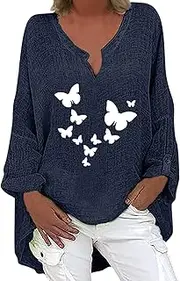 [Generic] Women Running T Shirt Womens Long Sleeve V Neck Floral Printed Irregular Hem Top T Shirt Casual Shirts Tee Blouse Women's Button Down Tops