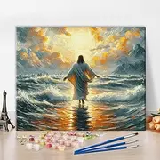 Jesus Paint by Numbers Kits Adults Religious Belief Paint by Numbers Kits Sun Sea Scenery Paint by Numbers Wall Art Jesus Sacred Light Paint Numbers Artwork Prints on Canvsas 16x20 in