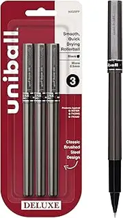 uni-ball Deluxe Rollerball Pens, Micro Point (0.5mm), Black, 3 Count