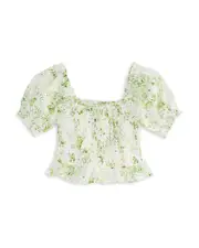Aqua Girls' Cotton Voile Eyelet Print Top, Big Kid - Exclusive