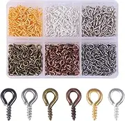 Pack of 600 Small Eye Screws, Mini Metal Eyelet Needles Hooks Eyelets Screw Eye Hooks Thread Fasteners Small Mini Eye Screws for Jewellery Making, DIY Crafts, Six Colours