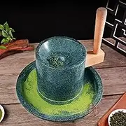 Vintage Small Stone Mill, Small Matcha Tea Powder Mill with Wooden Frame, Natural Granite Stone Mill, for Grinding Wet and Dry Cereal(S)