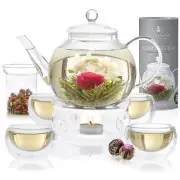 Teabloom Complete Tea Set – Glass Teapot 40 oz Loose Tea Glass Infuser 4 Insu...