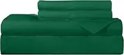 ROYALE LINENS 300 Thread Count 100% Long Staple Combed Cotton Sheet Set - 4 Piece Bed Sheet 1 Fitted Sheet, 1 Flat Sheet, 2 Pillowcase - Breathable Cool & Crisp Percale Sheet Set (Queen, Hunter Green)