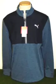 NWT Men's Puma Golf Cloudspun WRMLBL 1/4 Zip, Medium 537066, Navy / Evening Sky