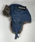 TRUE RELIGION Faux Fur Denim Trapper Hat Beanie Blue Men’s OSFA *NEW*