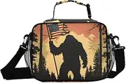 Sasquatch American Flagtree Insulated Lunch Box for Women Men - Ideal for Work, Picnics - Includes Adjustable Shoulder Strap