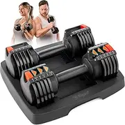 Lifepro Adjustable Dumbbells - 15Lb 25Lb 43Lb 55Lb 90Lb 6in1 Dumbbells Adjustable Weight, Compact Quick Adjustable Dumbbells set/single for Full Body Exercise & Fitness Home Gym