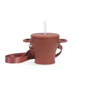 Collapsible Silicone Snack and Drink Cup with Strap - Red Brick