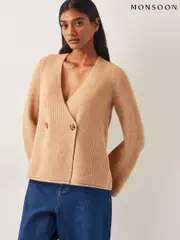 Monsoon Brown Sula V-Neck Double Breasted Cardigan (F75965) | $136