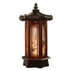 Hexagonal Carved Wood Lantern Brown Art Deco Bedside Bedroom Table Lamp Light