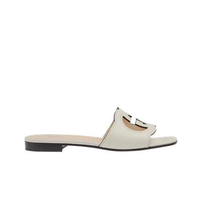 (W) Gucci Interlocking G Cut-Out Leather Slide Sandal White