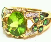 3.77CT 18K Gold Natural Peridot Round Cut White Diamond Vintage Engagement Ring