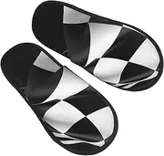 [STVYUKL] Women'S Fuzzy Slippers Soft Cozy Non-Slip House Slippers Cute Warm Black White Formula Checkered Flags Pattern Home Shoes For Indoor Outdoor Bedroom, Black, X-Large Wide