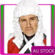 Mens White Judge Wig Barrister Colonial Man Costume George Washington Wigs