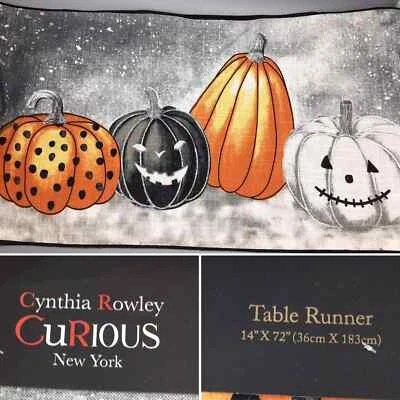 Cynthia Rowley Halloween Pumpkin Table Runner Orange Black Silver White 14x72"