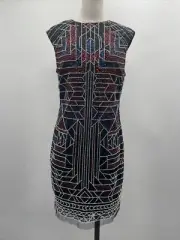AIDAN BY AIDAN MATTOX Embellished Beaded Sequin Crew Neck Sheath Dress Size 10
