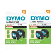 Dymo LetraTag Plastic Label Tape 12x4mm (Pack of 2) - White