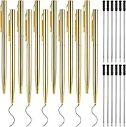 TEXIJUSO 12pcs Slim Ballpoint Pens, Retractable Metallic Gold Pens Bulk with 12ps Refills, Metal Pen Black Ink 1 mm Medium Point for Office Business Supplies Wedding Student Teacher Christmas