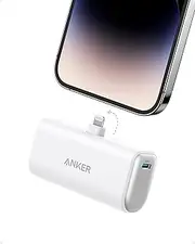 [Anker] Nano Portable Charger for iPhone, with Built-in MFi Certified Lightning Connector, Power Bank 5,000mAh 12W, Compatible with iPhone 14/14 Pro / 14 Plus, iPhone 13 and 12 Series (White)