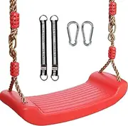 Kids Swing Sets for Backyard, Red Plastic Swing Seat Rope Height Adjustable, Free 2 Climbing Buckle and 2 Connecting Belt Swing Set Accessories for Playground/Indoor/Outdoor/Home/Tree
