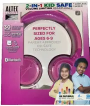 Altec Lansing 2-in-1 Kid Safe Volume-Limiting Wireless Wired Headphones, Pink