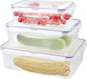 Food Storage Containers Set With Lids,Rectangular Bento Box,Square PP crisper set, transparent plastic refrigerator food sealed box, kitchen fruit and vegetable snack storage box, (3-piece set)