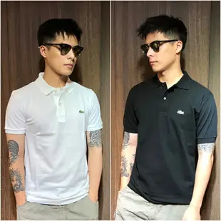 美國百分百【全新真品】法國 Lacoste 鱷魚 經典 素面 網眼 POLO衫 短袖 上衣 男款 白色/黑色 I964